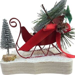 Festive Red Sleigh Handmade with Silver and Green Accents